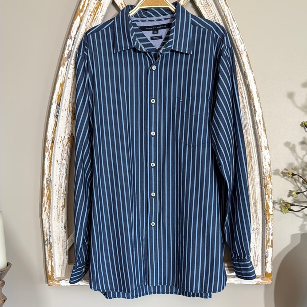 Tommy Hilfiger Blue Stripe Casual Button Down Shirt
